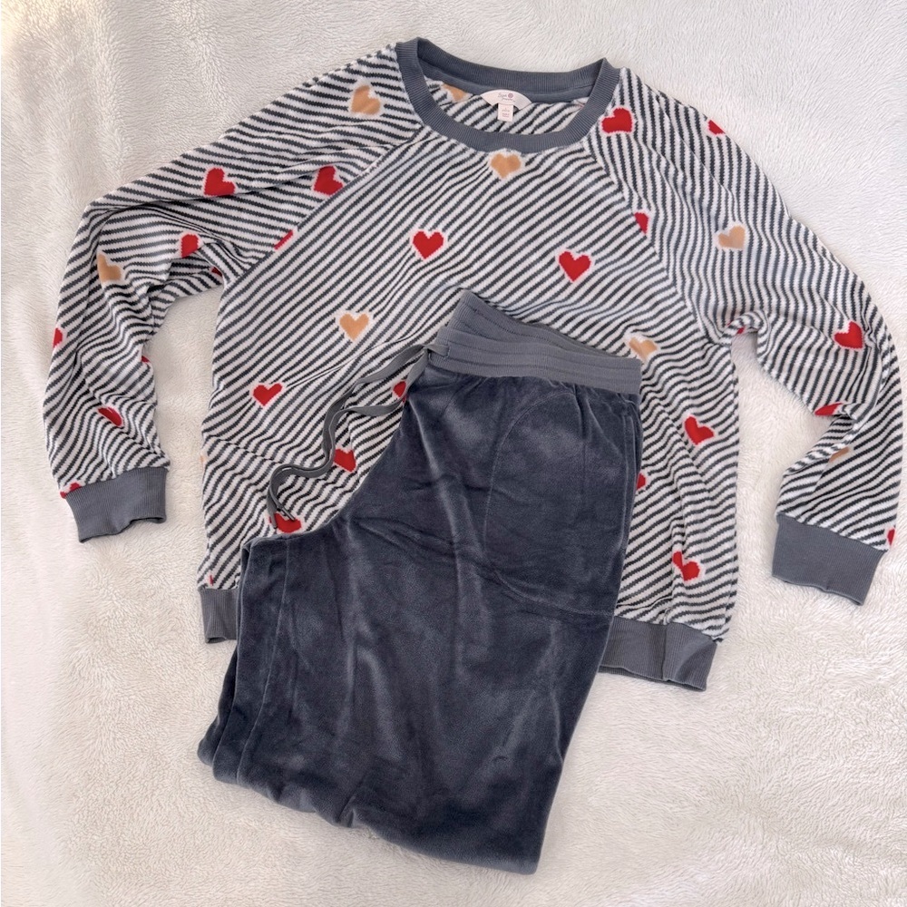 Cozy Pajama Set with Stripes & Heart Pattern